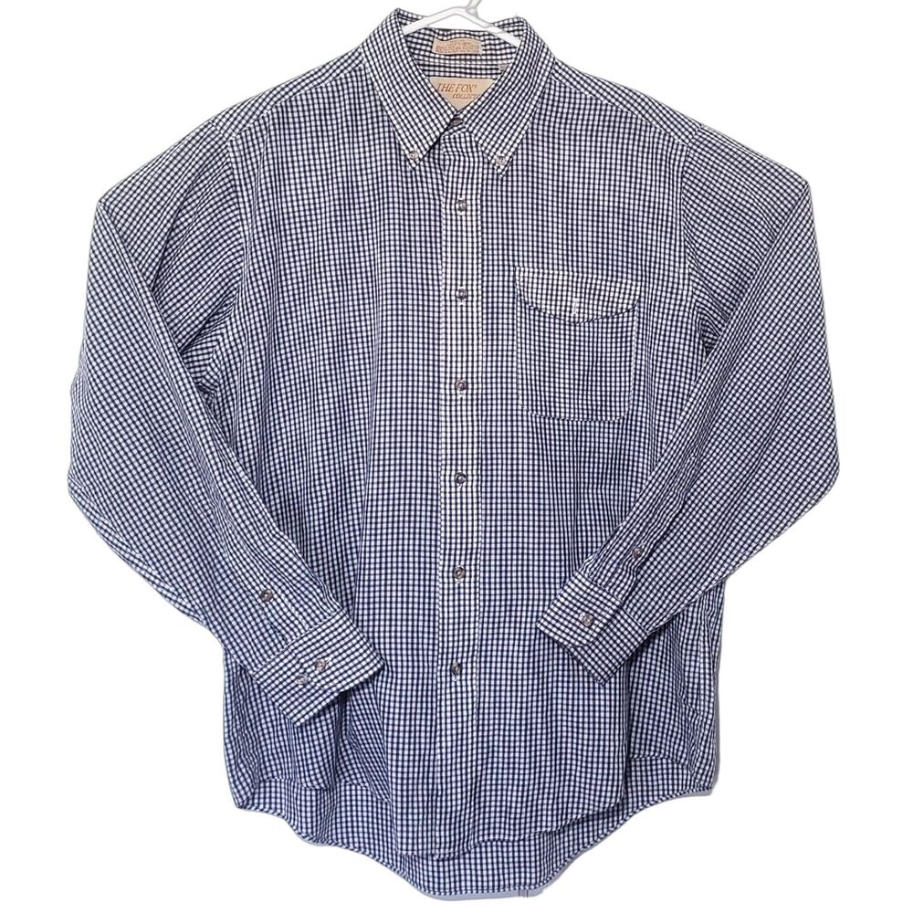 Vintage The Fox Collection Button Down Shirt Mens 16/16.5 Blue Mini Checks